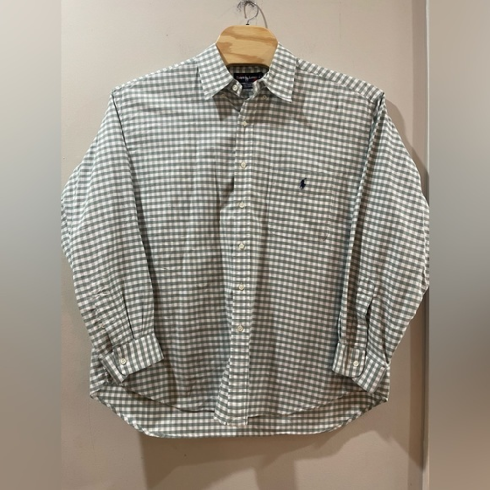 Ralph Lauren Green‎ And White Gingham Check Large Big Shirt Button Down Shirt